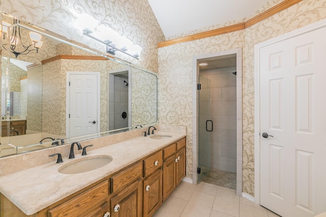 2111 Meadowview Dr, Keller, TX 76262 - full bathroom featuring tile patterned flooring, a sink, wallpapered walls, and double vanity