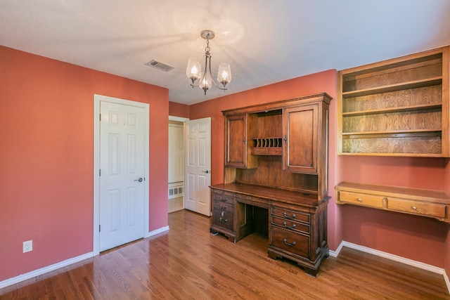 2111 Meadowview Dr, Keller, TX 76262 - unfurnished office with dark wood-style floors, baseboards, a notable chandelier, and visible vents