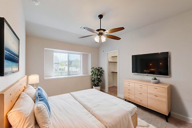 4014 Grove Valley Rd, Midlothian, TX 76065 - bedroom with light carpet, baseboards, a spacious closet, a ceiling fan, and lofted ceiling