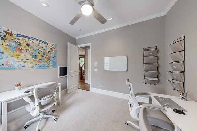 931 Willow Ct, Fairview, TX 75069 - carpeted office space with crown molding, a ceiling fan, and baseboards