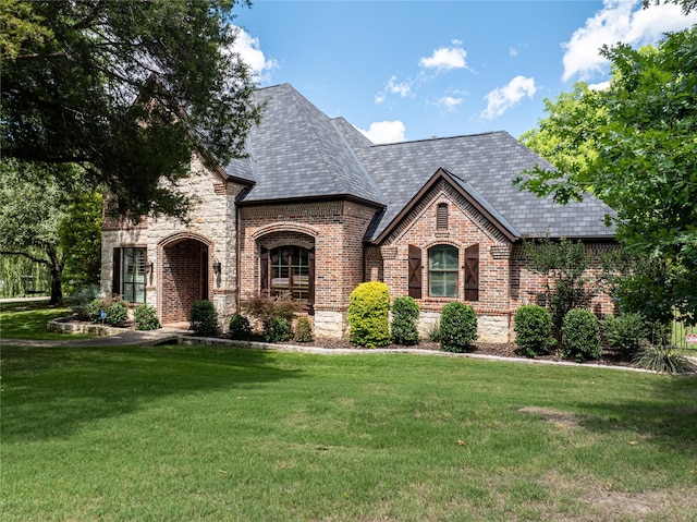931 Willow Ct, Fairview, TX 75069 - french provincial home with brick siding, a front yard, a high end roof, and stone siding