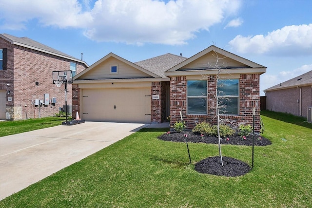 6436 Auburn Dale Rd, Pilot Point, TX 76258 - view of front of property with brick siding, an attached garage, a front yard, and concrete driveway