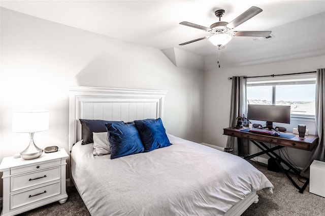 1251 Castle Dr, Prosper, TX 75078 - bedroom with dark colored carpet and a ceiling fan