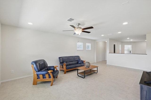 1256 Bright Stars Dr, Little Elm, TX 76227 - living room with plenty of natural light, recessed lighting, ceiling fan, and light tile patterned floors