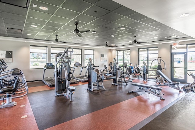 1256 Bright Stars Dr, Little Elm, TX 76227 - workout area with ceiling fan, a drop ceiling, and baseboards