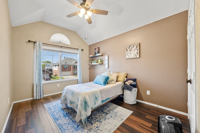 7113 Raintree Way, Denton, TX 76210 - bedroom featuring baseboards, ceiling fan, vaulted ceiling, and wood finished floors