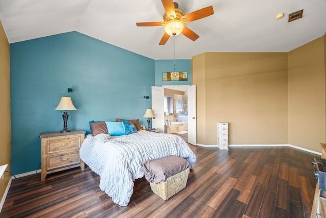 7113 Raintree Way, Denton, TX 76210 - bedroom featuring a ceiling fan, baseboards, wood finished floors, and lofted ceiling