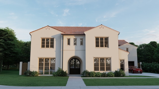 2205 Wheeler Dr, Southlake, TX 76092 - mediterranean / spanish home featuring stucco siding, a tiled roof, and a front lawn