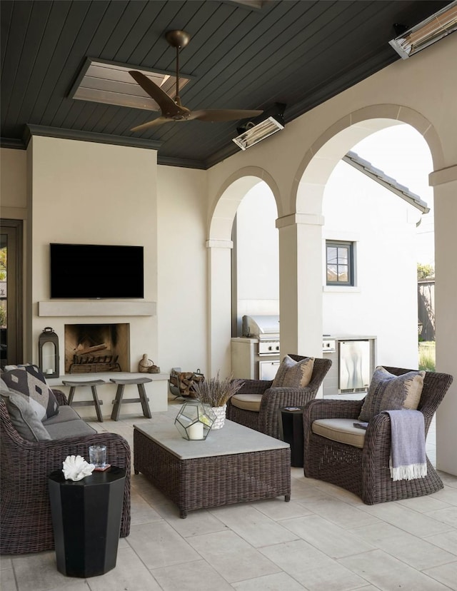 2205 Wheeler Dr, Southlake, TX 76092 - view of patio with an outdoor living space with a fireplace and ceiling fan