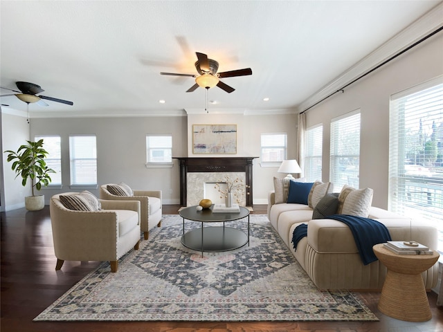 1217 Kings Hwy, Dallas, TX 75208 - living room featuring plenty of natural light, a ceiling fan, and wood finished floors