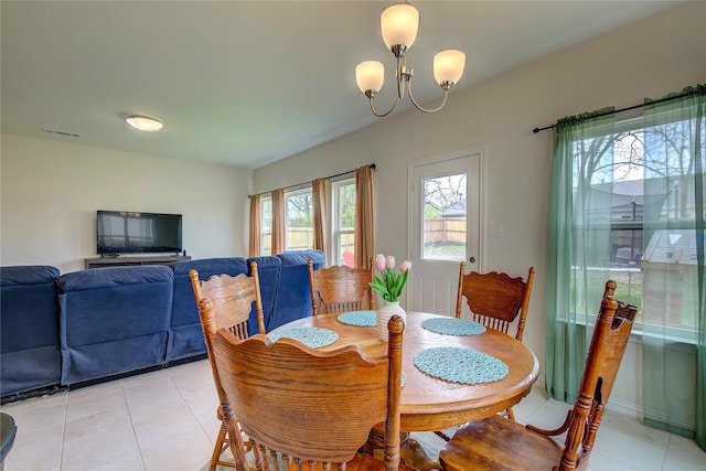 914 Edgar St, Greenville, TX 75401 - dining space featuring visible vents, a notable chandelier, and light tile patterned floors