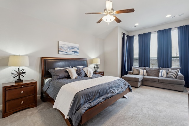 4600 Autumn Sage Dr, Prosper, TX 75078 - bedroom featuring carpet flooring, lofted ceiling, recessed lighting, baseboards, and a ceiling fan