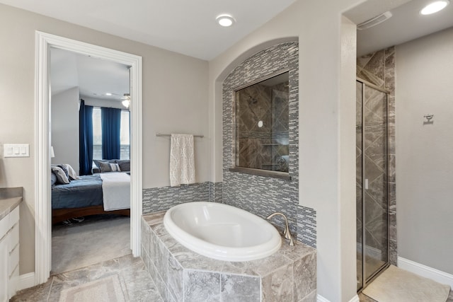 4600 Autumn Sage Dr, Prosper, TX 75078 - full bathroom featuring a garden tub, a stall shower, ensuite bathroom, recessed lighting, and baseboards