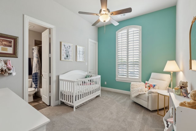 4600 Autumn Sage Dr, Prosper, TX 75078 - carpeted bedroom with ceiling fan, a nursery area, and baseboards