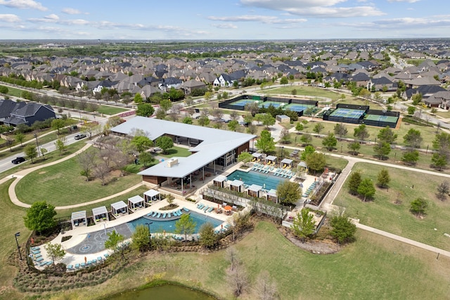 4600 Autumn Sage Dr, Prosper, TX 75078 - aerial view of property and surrounding area with a pool and nearby suburban area