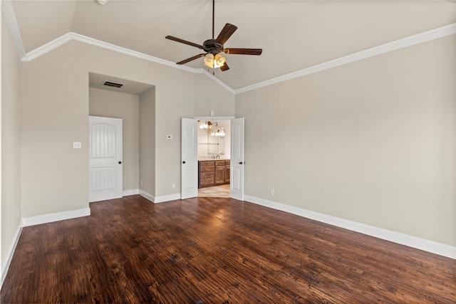 612 Buelwood Ct, Desoto, TX 75115 - spare room featuring lofted ceiling, ceiling fan, a chandelier, baseboards, and ornamental molding