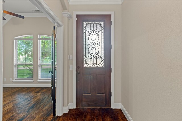 612 Buelwood Ct, Desoto, TX 75115 - spare room with french doors, dark wood-type flooring, a ceiling fan, and crown molding