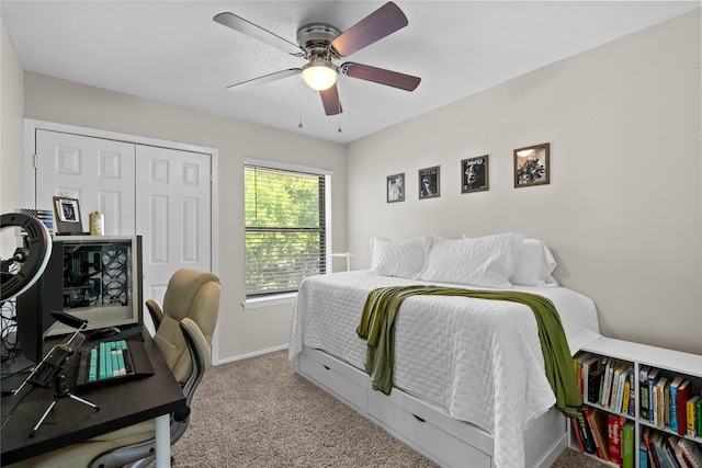 1905 W Morton St Unit 5, Denison, TX 75020 - bedroom featuring a closet, carpet floors, baseboards, an office area, and ceiling fan