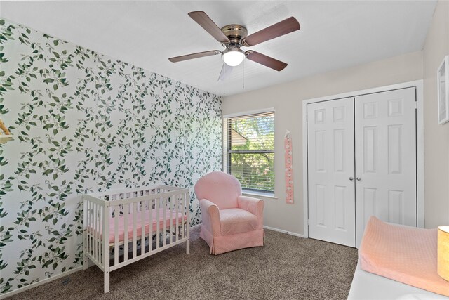 1905 W Morton St Unit 5, Denison, TX 75020 - carpeted bedroom with a closet, baseboards, a desk, and a ceiling fan