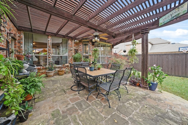 404 Creekside Dr, Murphy, TX 75094 - view of patio / terrace with outdoor dining space, fence, and a pergola