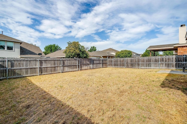view of yard with a fenced backyard