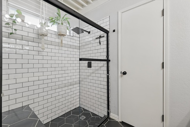 bathroom featuring a stall shower