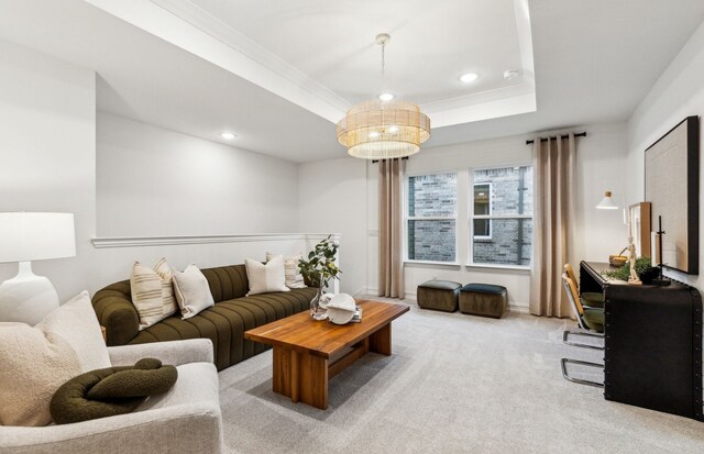 5921 Mayer Ave, Pilot Point, TX 75009 - living room featuring carpet flooring, recessed lighting, and a raised ceiling