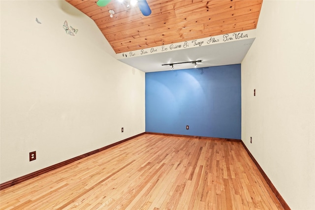 7220 Amy St, Dallas, TX 75217 - spare room featuring wood-type flooring, wood ceiling, track lighting, and baseboards