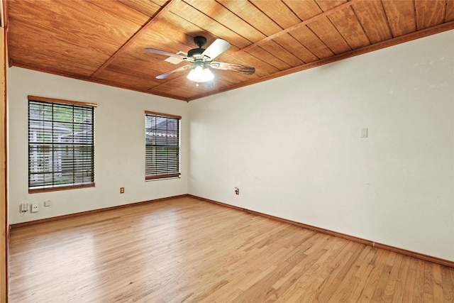 7220 Amy St, Dallas, TX 75217 - unfurnished room with a ceiling fan, wood ceiling, crown molding, and light wood finished floors