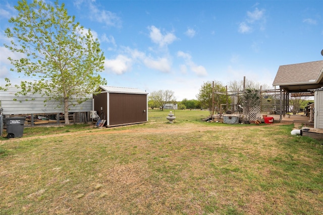 view of yard with a storage unit and an outbuilding