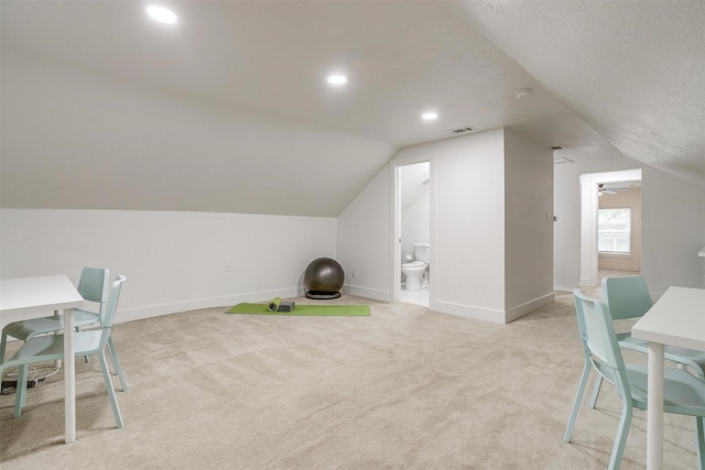 3113 Westfield Ave, Fort Worth, TX 76133 - game room with carpet floors, baseboards, vaulted ceiling, and visible vents