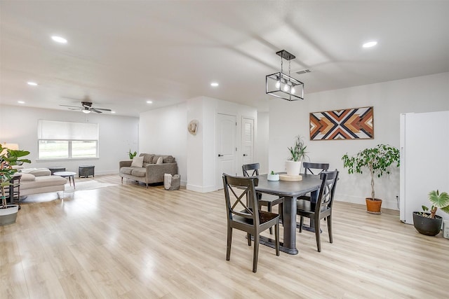 3113 Westfield Ave, Fort Worth, TX 76133 - dining space with a ceiling fan, baseboards, light wood finished floors, and recessed lighting