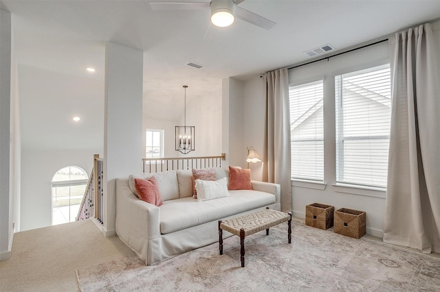 1512 Trailblazer Way, Northlake, TX 76247 - carpeted living room with a chandelier, ceiling fan, baseboards, and recessed lighting