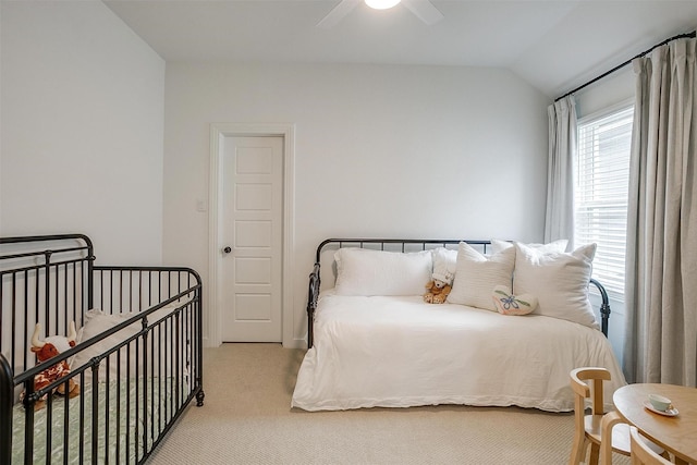 1512 Trailblazer Way, Northlake, TX 76247 - bedroom featuring light carpet, lofted ceiling, and ceiling fan