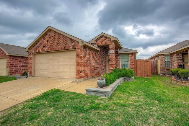 4036 Eagle Dr, Forney, TX 75126 - view of front of home featuring a gate, an attached garage, a front yard, brick siding, and driveway