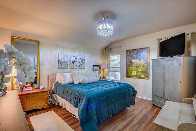 4036 Eagle Dr, Forney, TX 75126 - bedroom featuring an inviting chandelier, baseboards, vaulted ceiling, and wood finished floors