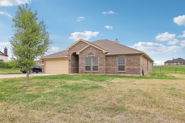 7203 Veal Station Rd, Weatherford, TX 76085 - ranch-style house featuring driveway, a front yard, fence, brick siding, and a garage