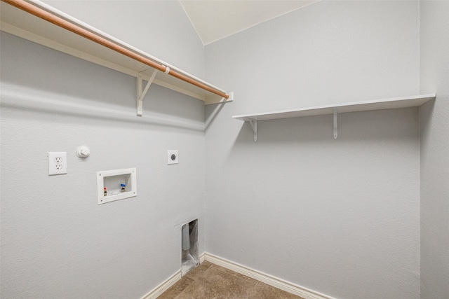 9212 Water Oak Dr, Arlington, TX 76002 - washroom with electric dryer hookup, gas dryer hookup, hookup for a washing machine, baseboards, and carpet