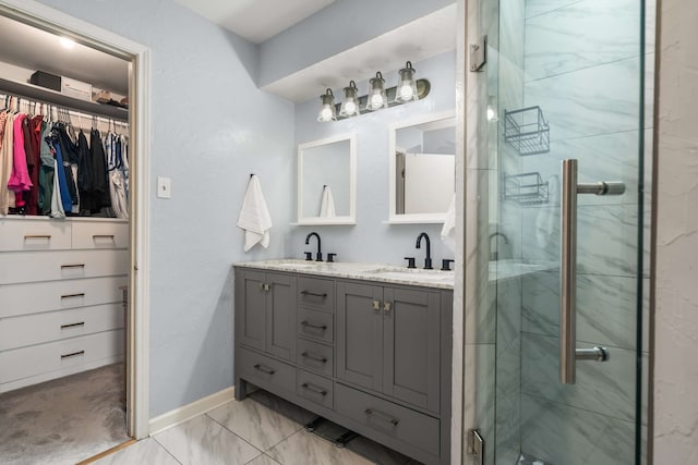 1417 Northridge Dr, Carrollton, TX 75006 - full bathroom with double vanity, a sink, and a stall shower