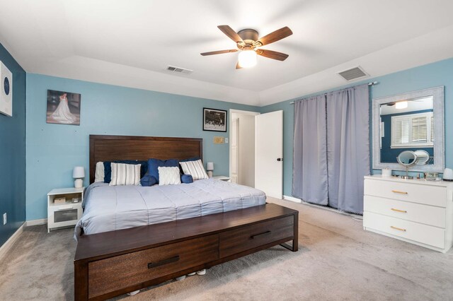1417 Northridge Dr, Carrollton, TX 75006 - bedroom with visible vents, baseboards, carpet floors, and ceiling fan