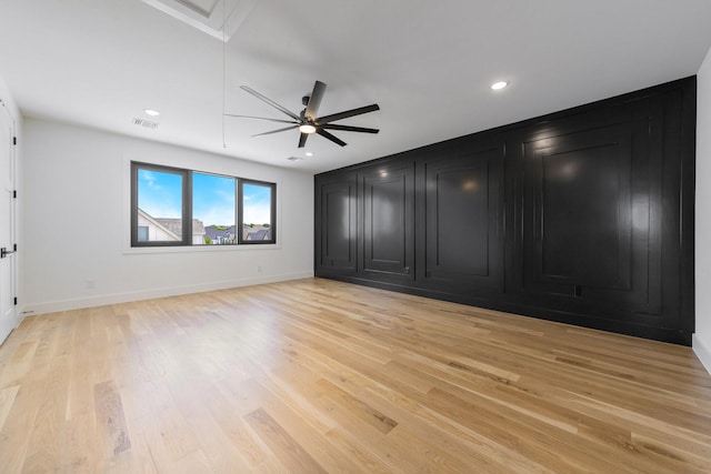 12479 Palmer Dr, Fort Worth, TX 76179 - spare room featuring attic access, light wood-type flooring, a ceiling fan, baseboards, and recessed lighting