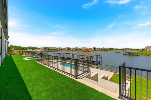 12479 Palmer Dr, Fort Worth, TX 76179 - view of swimming pool with a gazebo, a patio, a boat dock, a residential view, and a water view