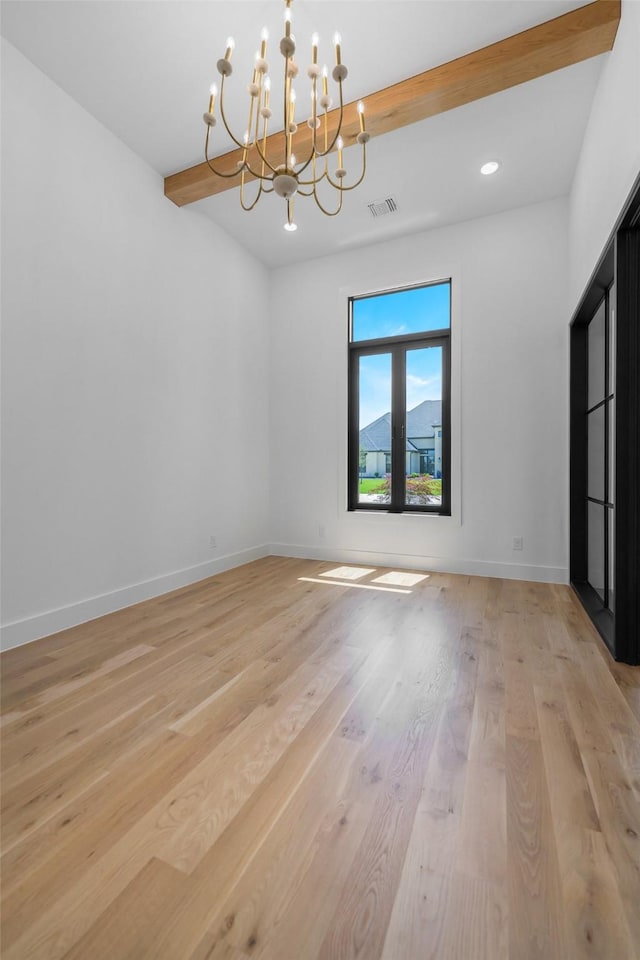 12479 Palmer Dr, Fort Worth, TX 76179 - unfurnished room with a chandelier, light wood finished floors, baseboards, and recessed lighting
