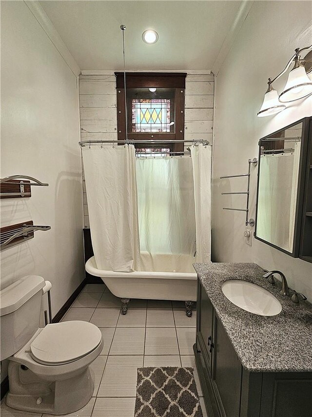 1100 Tyler St, Thornton, TX 76687 - bathroom with toilet, tile patterned floors, vanity, shower / bath combination with curtain, and ornamental molding