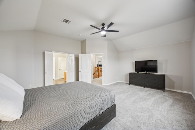 8312 Rancho De La Osa Trl, Mckinney, TX 75070 - bedroom featuring lofted ceiling, light carpet, baseboards, and ceiling fan