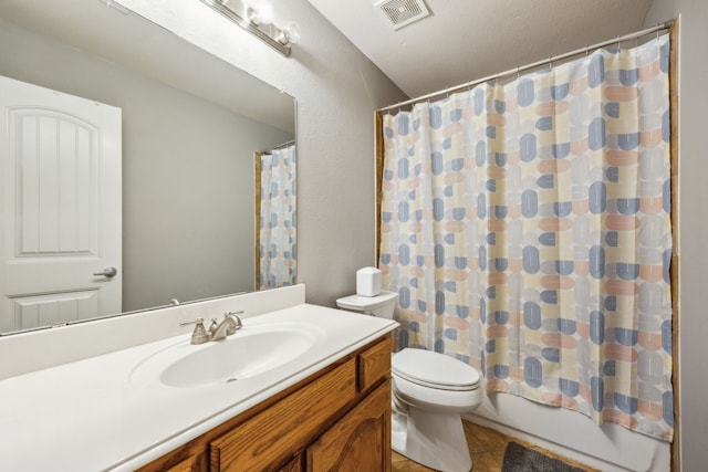 8312 Rancho De La Osa Trl, Mckinney, TX 75070 - full bathroom with toilet, vanity, tile patterned flooring, and shower / bathtub combination with curtain
