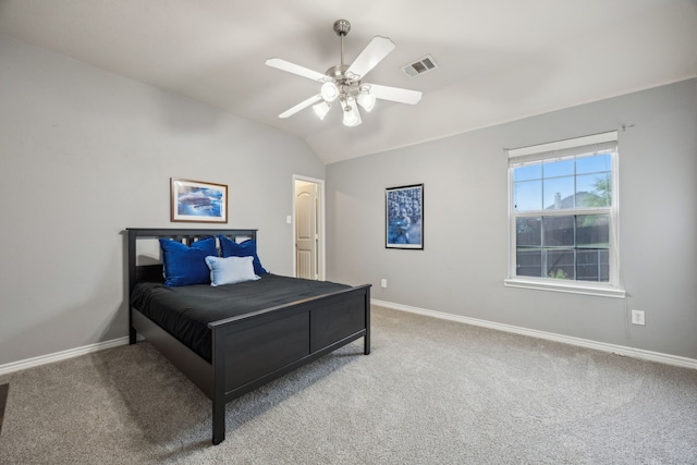 8312 Rancho De La Osa Trl, Mckinney, TX 75070 - carpeted bedroom featuring baseboards, vaulted ceiling, and ceiling fan