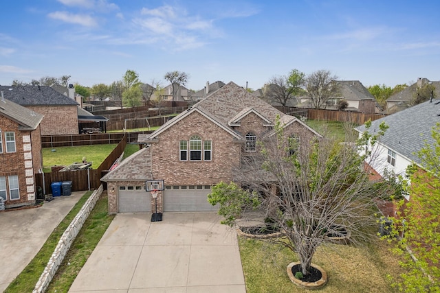 8312 Rancho De La Osa Trl, Mckinney, TX 75070 - traditional home featuring brick siding, concrete driveway, a residential view, and a garage