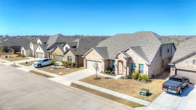 1208 Arcadia Ln, Northlake, TX 76226 - french country inspired facade featuring driveway, brick siding, a shingled roof, and a residential view