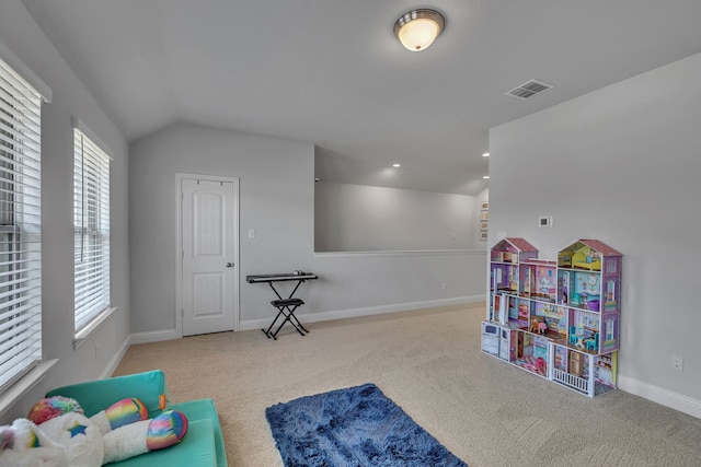 5420 Otter Trl, Fort Worth, TX 76179 - game room featuring carpet, lofted ceiling, and baseboards